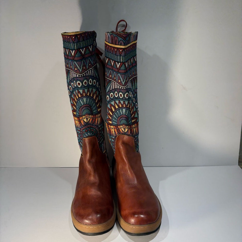 Bohemian Socofy Patchwork Lace-Up Boots - Picture 5 of 12